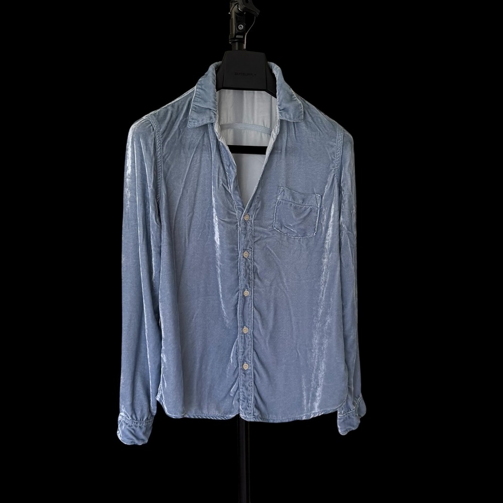 CP Shades Blue Velvet Button Down Shirt Long Sleeve Pocket Top 1042-740 M